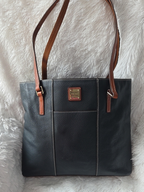 Dooney & Bourke Handbags - Dooney & Bourke Dark Blue Tote with Brown Trim and Straps